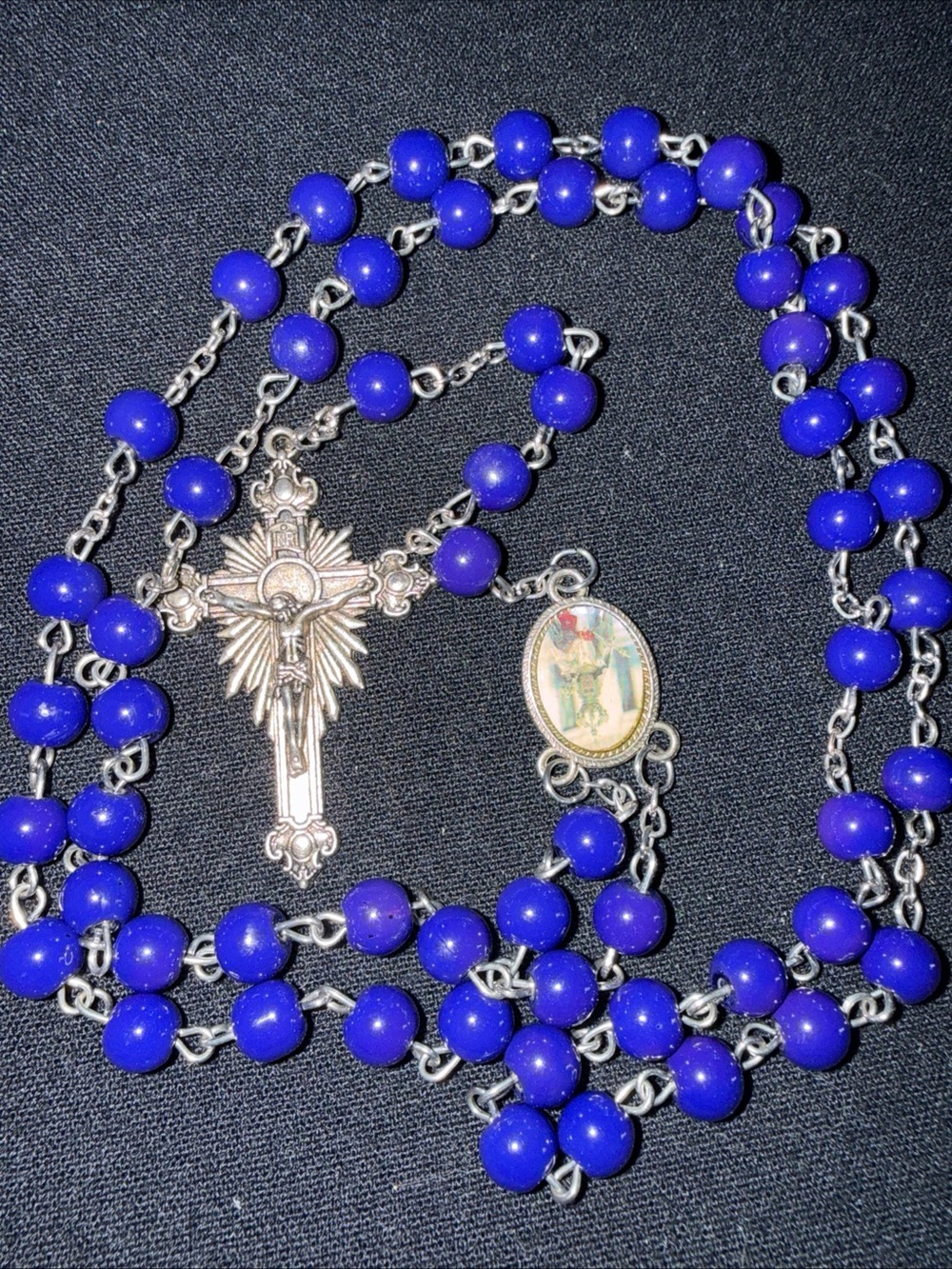 Blue Rosary Necklace with Crucifix pray for us Lepanto Catholic
